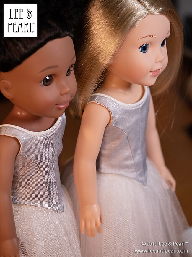 Ready for their tiny ballerina Nutcracker debut! COMING VERY SOON — Lee & Pearl Ballet Performance Patterns for 16 inch A Girl for All Time dolls and 14 1/2 inch WellieWishers and similar dolls! Our pattern maker has lovingly resized our iconic, just-like-the-real-thing 18 inch doll dance bodice and tutu patterns for our favorite new dolls. Make sure that you’ve signed up for the Lee & Pearl mailing list at www.leeandpearl.com and we’ll let you know as soon as these amazing new sizes are available!