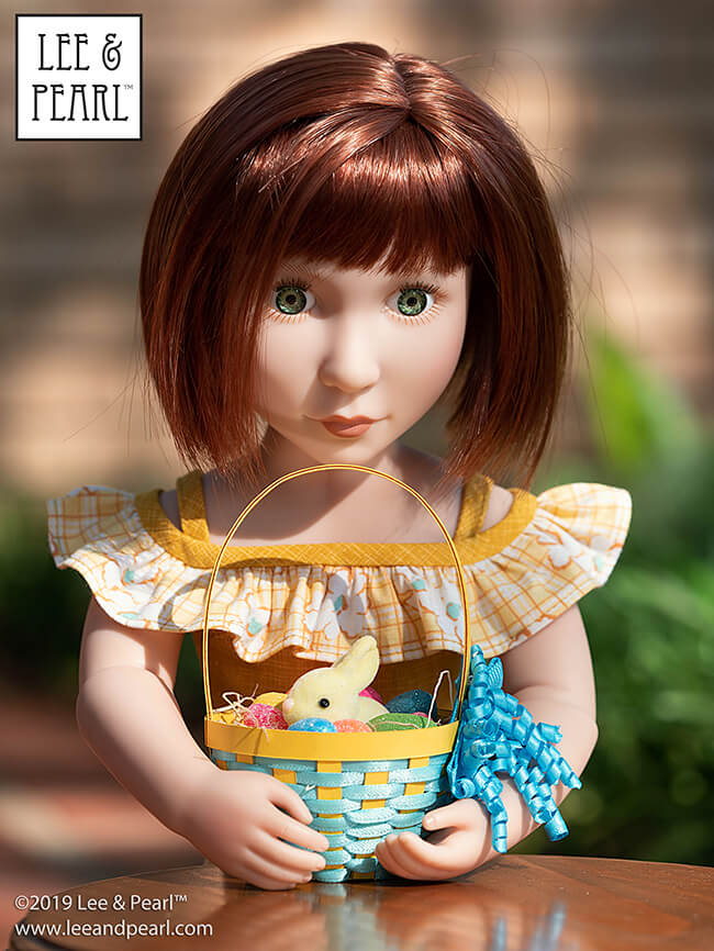 Happy Easter from Lee & Pearl! Make beautiful Easter baskets for your 18 inch / American Girl dolls — or similar dolls, like our 16 inch A Girl for All Time Clementine — using inexpensive ribbon, card stock and Lee & Pearl’s FREE tutorial and printable package.