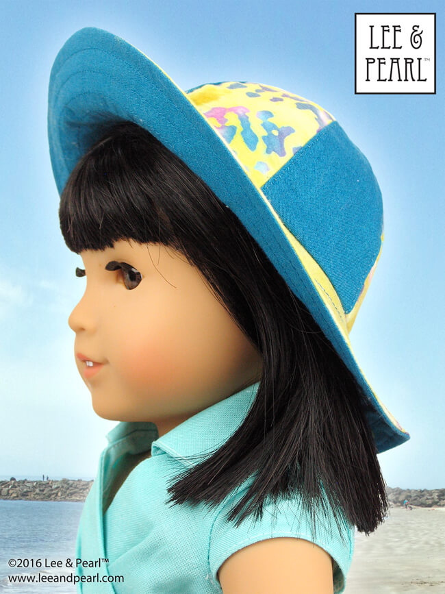 Our American Girl doll is ready for Summer! Make your own cute sewn hats for dolls — Lee & Pearl Pattern 1017: California Girl Sun Hat for 18 Inch Dolls is now available in our Etsy shop at https://www.etsy.com/shop/leeandpearl
