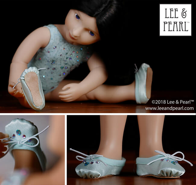Introducing Lee & Pearl Pattern 1075: Ballet Slippers for 18 Inch, 16 Inch and 14 1/2 Inch Dolls — just like the real thing, and so easy to make you won't believe it. Your dolls will love these perfectly scaled ballet shoes, complete with pleated toes and working elastic cord ties. And you’ll love the easy to sew preparatory steps we designed to take the free-handing anguish out of making doll shoes. Find this wonderful new pattern for American Girl, A Girl for All Time and Wellie Wisher dolls in the leeandpearl Etsy shop.