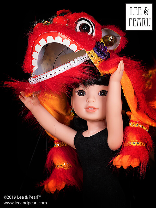Happy Lunar New Year — and happy Year of the Pig from Lee & Pearl!  Pig years are thought to be joyous times, full of friendship, luck and good fortune. How fitting, as we are sharing this newsletter with friends, and we've stuffed it with a wealth of lucky doll-scale finds from our recent travels — like this great Lion Dance puppet, perfect for Wellie Wishers™ and other 14 1/2 inch dolls. Enjoy!