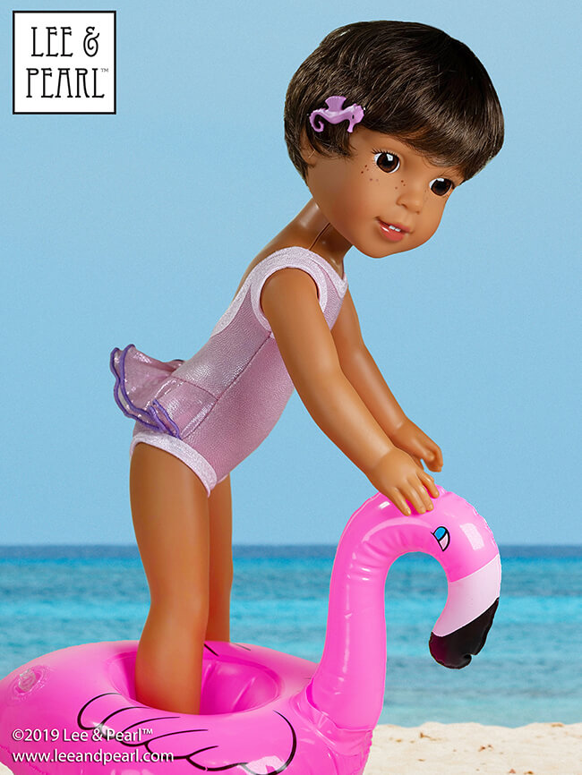 LIMITED TIME SALE PRICING ENDS JULY 4! Welcome summer with Lee & Pearl and our prettiest doll swimsuit pattern — Pattern 1058: Retro Ruffled Swimsuit and High Waisted Bikini for Dolls — NOW AVAILABLE for 16 inch A Girl for All Time® dolls and 14 1/2 inch WellieWishers® and similar dolls, as well as 18 inch American Girl® dolls.