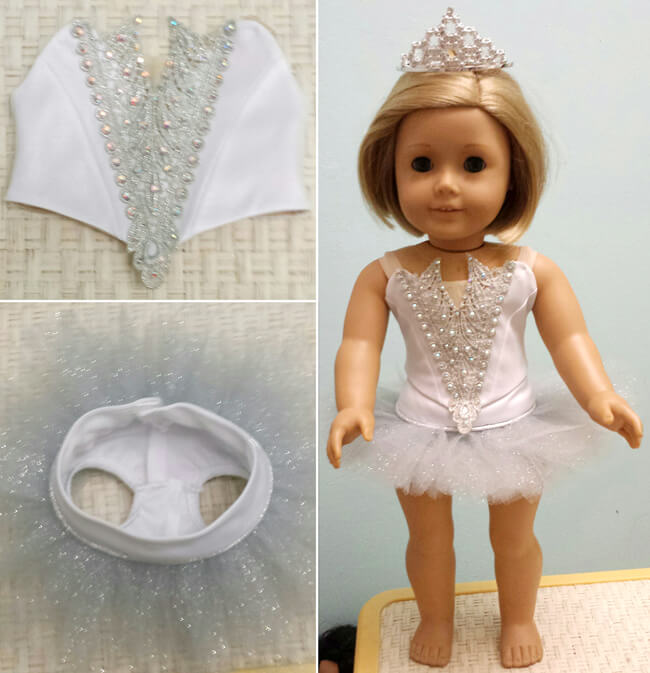 Jozel W. made this glittery ballet costume for her American Girl doll using Lee & Pearl Pattern 1073: Prima Ballerina Strapless Bodice and Classical Tutu with Basque and Panty for 18 Inch Dolls. Find this breathtaking pattern in the Lee & Pearl Etsy store at https://www.etsy.com/listing/271744290/lp-1073-prima-ballerina-strapless-bodice — or get the combo BALLET PERFORMANCE bundle at https://www.etsy.com/listing/271748202/ballet-performance-bundle-for-18-dolls