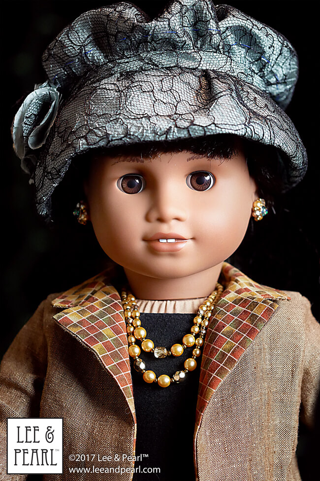 Introducing Lee & Pearl Pattern 2064: Posh Accessories 1960s Flower Pot Hat, Gloves, Pearl Necklaces, Retro Cluster Earrings and Fabric Flower Trim for 18 Inch Dolls, like our American Girl doll. There's something for everyone in this stylish pattern — from an elegant, fully-lined vintage hat and lace-trimmed gloves to pearl chokers, necklaces, easy-to-make beaded earrings and a fabric flower that goes together in minutes.