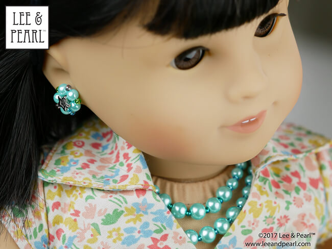 Introducing Lee & Pearl Pattern 2064: Posh Accessories 1960s Flower Pot Hat, Gloves, Pearl Necklaces, Retro Cluster Earrings and Fabric Flower Trim for 18 Inch Dolls, like our American Girl doll. Because no vintage outfit is complete without the right jewelry, we've included detailed directions for a selection of easy-to-make iconic pieces, like this 2-TIER FAUX PEARL NECKLACE and matching PEARL CLUSTER EARRINGS.