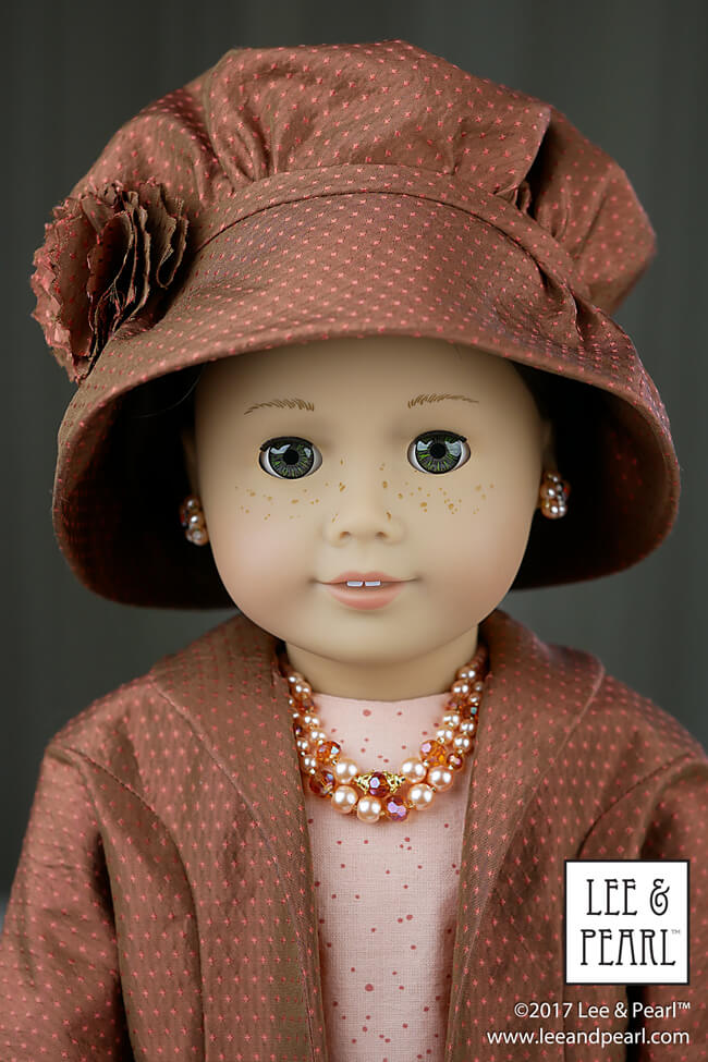 Introducing Lee & Pearl Pattern 2064: Posh Accessories 1960s Flower Pot Hat, Gloves, Pearl Necklaces, Retro Cluster Earrings and Fabric Flower Trim for 18 Inch Dolls, like our American Girl doll. There's something for everyone in this stylish pattern — from an elegant, fully-lined vintage hat and lace-trimmed gloves to pearl chokers, necklaces, easy-to-make beaded earrings and a fabric flower that goes together in minutes. And check out the Retro Style PATTERN BUNDLE, which includes both Pattern 2064 and Pattern 1964: Darling Doris! 1960s Ladies’ Suit at a significant discount.
