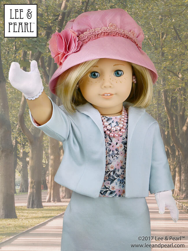 Introducing Lee & Pearl Pattern 2064: Posh Accessories 1960s Flower Pot Hat, Gloves, Pearl Necklaces, Retro Cluster Earrings and Fabric Flower Trim for 18 Inch Dolls, like our American Girl doll. There's something for everyone in this stylish pattern — from an elegant, fully-lined vintage hat and lace-trimmed gloves to pearl chokers, necklaces, easy-to-make beaded earrings and a fabric flower that goes together in minutes. And check out the Retro Style PATTERN BUNDLE, which includes both Pattern 2064 and Pattern 1964: Darling Doris! 1960s Ladies’ Suit at a significant discount.