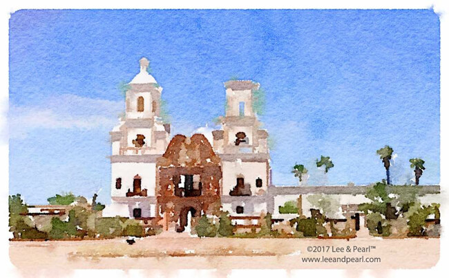 Join Lee & Pearl™ for a month on the road: San Xavier del Bac Mission Church on the Tohono O'odham San Xavier Indian Reservation south of Tucson, AZ.