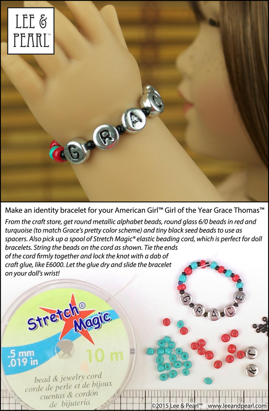 Make identity bracelets for your 18" dolls - like American Girl™ Girl of the Year Grace Thomas™ - using beads from the craft store